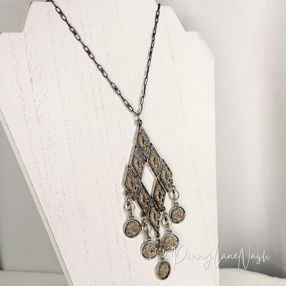 Vintage Diamond Shape w/ 5 Dangles Pendant Necklace 1970s - Picture 5 of 7